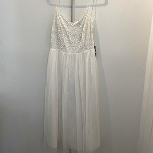 Adrianna Papell Beaded Tulle Tea Length Dress Size 12 NWT